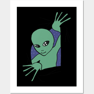 Alien Looking Through Fabric Posters and Art